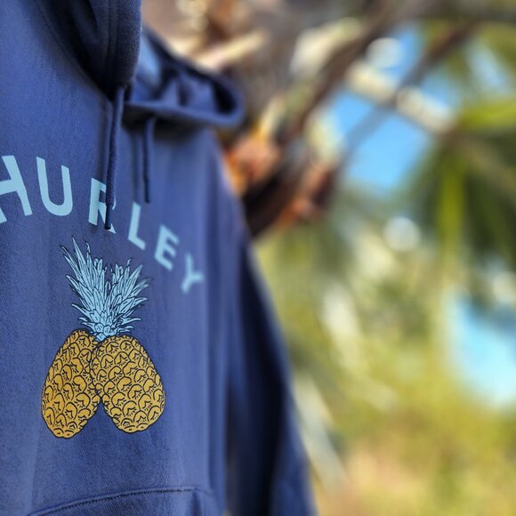 🍍RARE!🍍Hurley Hoodie Pineapple Flower Beach Cozy Comfort M- NAVY BLUE - Picture 2 of 6